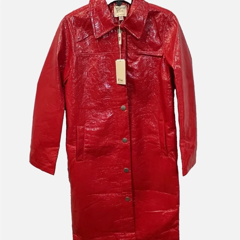 Elie Tahari Striking Red Faux Leather Jacket - Picture 3 of 5